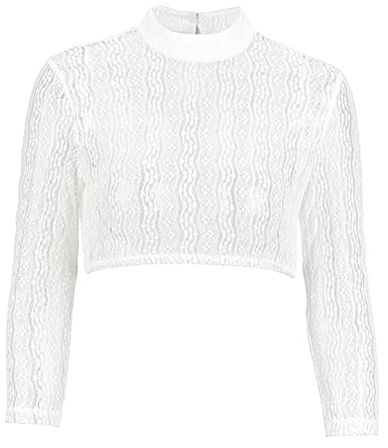 Dirndlparty Dirndlbluse Hochgeschlossen Damen Dirndl Bluse Dreviertelarm Creme Spitze Trachtenbluse Oktoberfest Bluse für Dirndl Rundhalsausschnitt von Dirndlparty