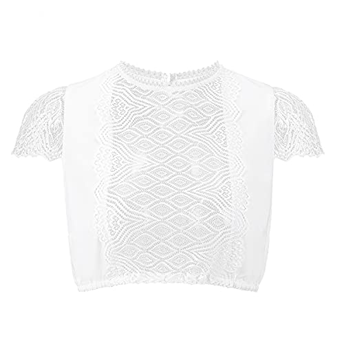 Kelliar Trachtenbluse Damen, Dirndl Bluse Damen Weiß Dirndl Bluse Kurzarm Dirndlbluse Spitze Dirndlblusen Rundhalsausschnitt Trachtenblusen Elegante FlügelärmelOktoberfest, Größe 44 von Dirndlparty