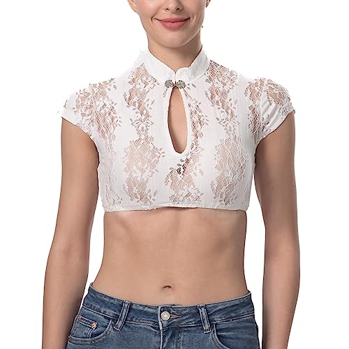 Dirndlparty Dirndlbluse Hochgeschlossen mit Schmalem Tropfenausschnitt, Spitze Blumen Patchwork Dirndl Bluse Kurzarm Flügelärmel Bluse für Dirndl Oktoberfest, Cremefarben Dirndlparty Dirndlbluse Hochgeschlossen mit Schmalem Tropfenausschnitt, Spitze Blumen Patchwork Dirndl Bluse Kurzarm Flügelärmel Bluse für Dirndl Oktoberfest, Cremefarben von Dirndlparty