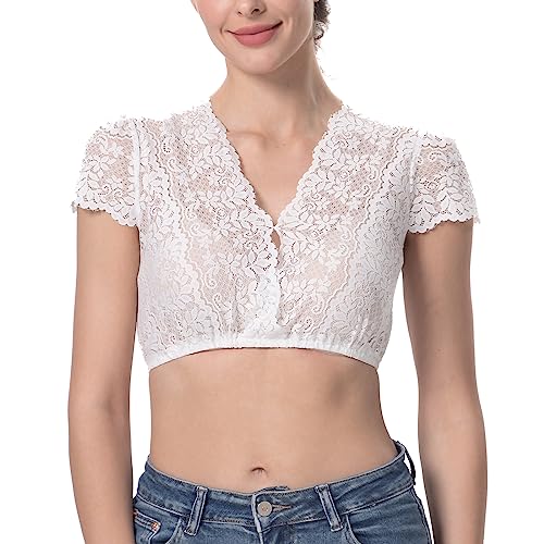 Dirndlparty Dirndlbluse Kurzarm V-Ausschnitt für Damen, Creme Blumen Spitze Dirndl Bluse mit Modern Puffärmel, V Kragen Elastisch Trachtenbluse für Oktoberfest, Einteiliges Design Dirndlparty Dirndlbluse Kurzarm V-Ausschnitt für Damen, Creme Blumen Spitze Dirndl Bluse mit Modern Puffärmel, V Kragen Elastisch Trachtenbluse für Oktoberfest, Einteiliges Design von Dirndlparty