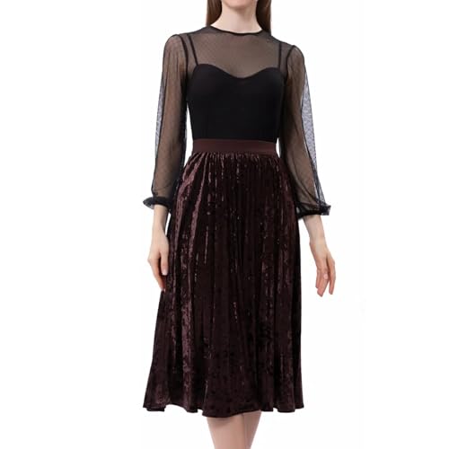 Dirndlparty Rock Damen Lang Braun Boho Midi Rock Damen Sommer Midi Lang Röcke Hohe Taille Sommerrock Faltenrock Sommerrock Elegant Frauen Skirt, Größe 42 von Dirndlparty