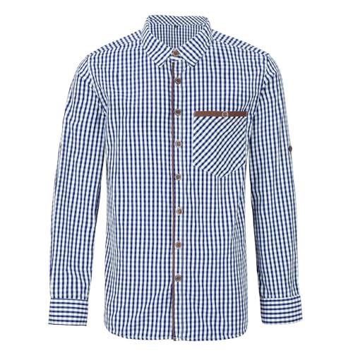 Dirndlparty Trachtenhemd Herren, 100% Baumwolle Oktoberfest Hemd Herren Langarm Freizeithemd für Männer, Größen M-3XL (Blau-Kariert, 3XL) von Dirndlparty