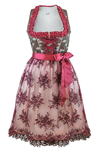 Dirndlspatz Dirndl Damen Set 2 teilig Vicki in Rot Gr 34 36 38 40 42 44 46 48 50 52 54 Festliche Midi Dirndl Blumen Trachtenkleid 2 TLG Oktoberfest - Spitzenschürze mit Pailletten und Glitzersteinen von Dirndlspatz