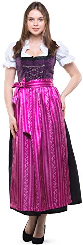 Dirndlspatz Dirndl Lang Damen Set 3-TLG. Violetta in Violett Lila Schwarz Gr 38 40 42 44 46 48 50 52 54 56 58 60 mit Bluse und Schürze von Dirndlspatz