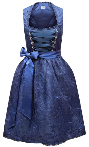 Dirndlspatz Midi Dirndl Damen aus Exklusiver Kollektion inkl. Spitzenschürze dunkelblau blau 1004 Gr. 40 von Dirndlspatz