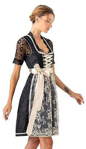 Dirndlspatz Midi Dirndl Damen aus Exklusiver Kollektion inkl. Spitzenschürze schwarz 1003 (44, Schwarz) von Dirndlspatz