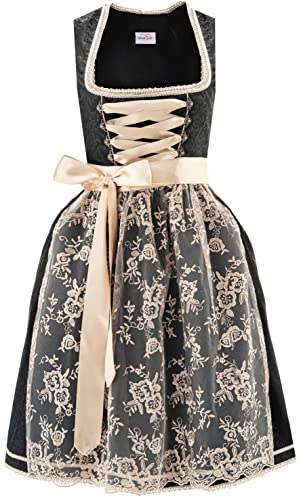 Midi Dirndl Damen schwarz aus Exklusiver Kollektion inkl. Spitzenschürze Gr. 34 von Dirndlspatz