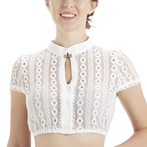 Dirndlwelle Dirndl Bluse Damen Dirndbluse Kurzarm Creme Bayrische Dirndlbluse Ösenspitze Sexy Trachtenbluse für Oktoberfest Gr.36 von Dirndlwelle