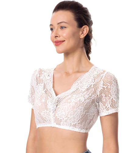 Dirndlwelle Dirndlbluse Weiß Kurzarm Damen Spitze Schlichte Modern Bluse Größe 44 von Dirndlwelle