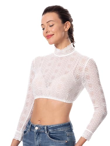Dirndlwelle Dirndlbluse Hochgeschlossen,Dirndlbluse Langarm,Dirndlbluse Damen,Dirndlbluse Weiß Spitze Dirndl Blusen Weiß Dirndl Bluse Damen Lange Ärmel Trachtenbluse Elegant Langärmlig Größe 38 von Dirndlwelle