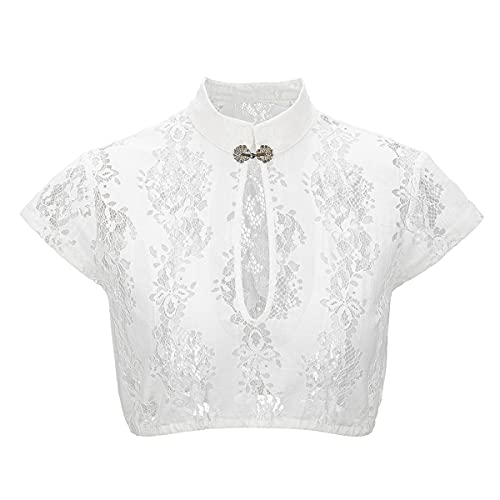 Dirndlwelle Dirndl Bluse Damen Dirndlbluse Hochgeschlossen Dirndlbluse mit Knopf Weiß Spitze Trachtenbluse Damen Bluse für Dirndl Dirndlblusen für Oktoberfest Größe 42 von Dirndlwelle
