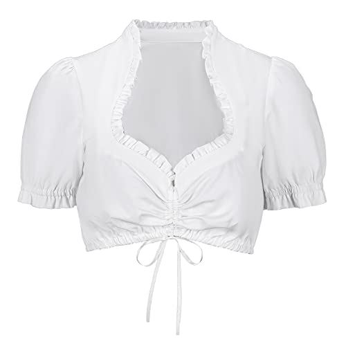 Dirndlwelle Dirndl Bluse Damen Trachtenbluse Damen Dirndlbluse Hochgeschlossen Stehkragen Kurzarm Baumwolle Modern Blickdicht Ohne Spitze Creme Trachtenblusen für Oktoberfest Bluse Größe 34 von Dirndlwelle