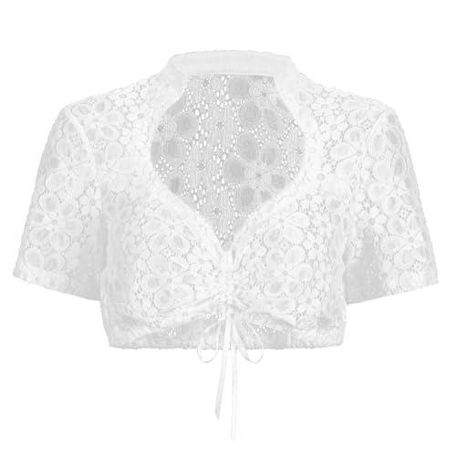 Dirndlwelle Dirndl Bluse Damen Trachtenbluse Damen Weiß Dirndlbluse Spitze Dirndl Blusen Weiß Dirndlbluse V Ausschnitt Dirndlblusen Stehkragen für Oktoberfest Bluse Größe 34 von Dirndlwelle