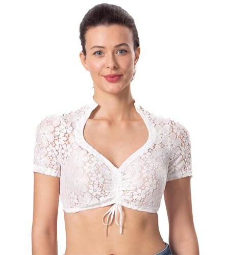 Dirndlwelle Dirndl Bluse Damen Trachtenbluse Damen Kurzarm Dirndlbluse Hochgeschlossen Dirndl Blusen Weiß Dirndlblusen Trachtenblusen für Oktoberfest Kurzarm Größe 44 von Dirndlwelle