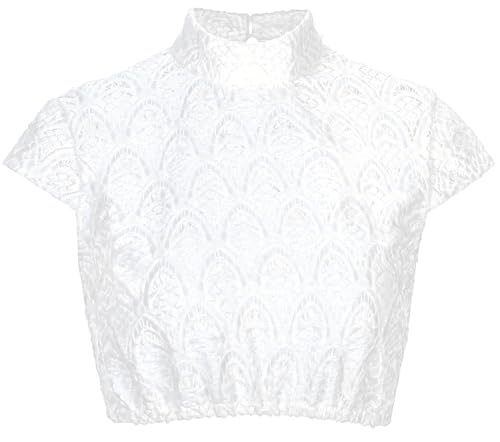 Dirndlwelle Trachtenbluse Damen Dirndl Bluse Damen Hochgeschlossen Dirndlbluse Kurzarm Weiß Dirndl Blusen Weiß Dirndlblusen Bavarian Bestickt Beige für Oktoberfest Bluse Größe 40 von Dirndlwelle