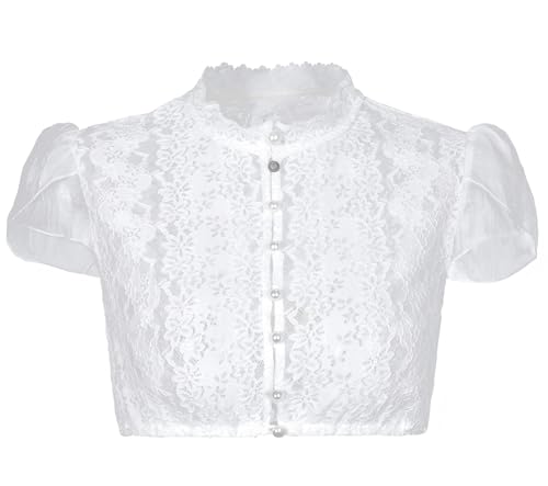 Dirndlwelle Dirndl Bluse Damen Hochgeschlossen Kurzarm Dirndlbluse Hochgeschlossen mit Knöpfen Dirndlblusen Trachtenbluse Damen Oktoberfest Bluse Größe 38 von Dirndlwelle