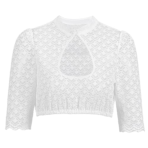 Dirndlwelle Dirndl Bluse Damen Dirndlbluse Hochgeschlossen Dirndlbluse mit knopf Dirndlblusen Langarm Trachtenbluse Damen Kurzarm für Oktoberfest Bluse Größe 34 von Dirndlwelle