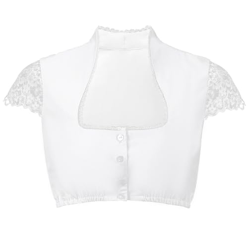 Dirndlwelle Dirndl Bluse Damen Kurzarm Dirndl Bluse Damen Hochgeschlossen Stehkragen Dirndlbluse Kurzarm Dirndlbluse Weiß Dirndlblusen Trachtenblusen Oktoberfest Größe 40 von Dirndlwelle