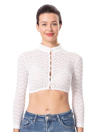 Dirndlwelle Dirndbluse Damen Dirndl Bluse Damen Dirndlbluse Langarm Dirndlbluse Weiß Dirndlbluse Spitze Dirndlbluse Hochgeschlossen Dirndl Blusen Weiß mit Blattmuster für Oktoberfest Größe 36 von Dirndlwelle