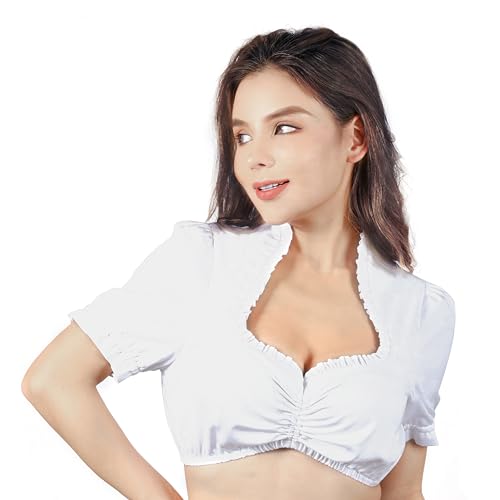 Dirndlwelle Trachtenbluse Dirndlbluse Weiß Trachtenbluse Damen Dirndlbluse Creme Halbarm Aushöhlen Blickdicht Hochwertig Schlichte Dirndlbluse Damen ohne Spitze Natur für Oktoberfest Größe-38 von Dirndlwelle