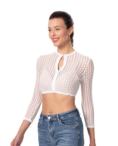 Dirndlwelle Dirndlbluse Langarm Weiße Bluse Damen Spitzenbluse Damen Dirndl Bluse Dirndlbluse Schulterfrei Modern Trachtenbluse Spitze Oktoberfest Größe 34 von Dirndlwelle