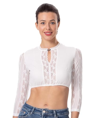 Dirndlwelle Dirndl Bluse Damen Dirndlbluse Langarm Spitzenbluse Damen Dirndlbluse Dreiviertelarm Weiß Modern Hochgeschlossen Dreiviertelarm Oktoberfest Bluse Größe 36 von Dirndlwelle