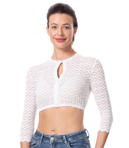 Dirndlwelle Dirndlbluse Damen Weiß Langarm Spitze 3/4 Arm Trachtenbluse Oktoberfest Größe 46 von Dirndlwelle