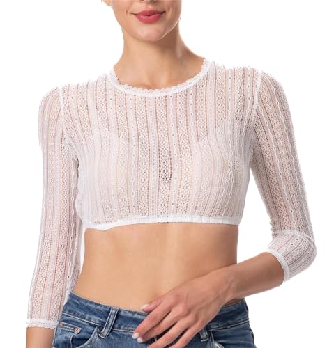 Dirndlwelle Dirndl Bluse Dirndlbluse Weiß Dirndlbluse Spitze Damen Dirndlbluse Langarm Dirndl Blusen Weiß Lange Ärmel Einfach Dirndlbluse 3 4 Arm Dirndlbluse Creme Rundhalsausschnitt Größe 36 von Dirndlwelle