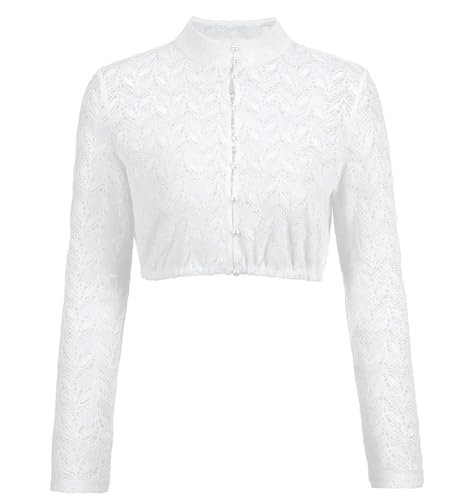 Dirndlwelle Dirndl Bluse Damen Dirndlbluse Hochgeschlossen Trachtenbluse Damen Dirndlbluse Langarm Dirndlblusen Dirndlbluse Weiß Spitzenbluse für Oktoberfest Bluse Größe 42 von Dirndlwelle