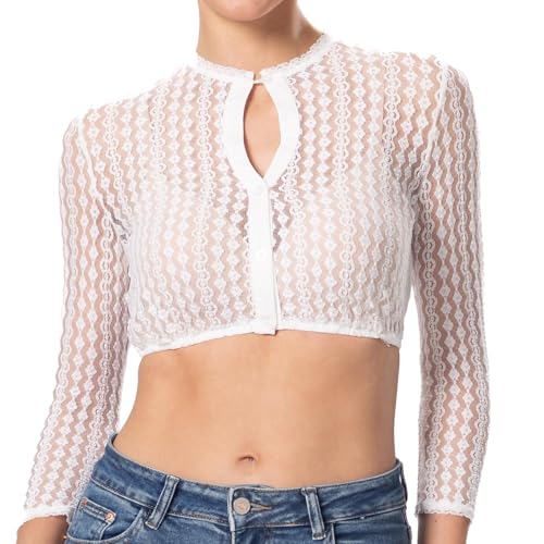 Dirndlwelle Dirndl Blusen Weiß, Dirndl Bluse Damen Dirndlbluse Weiß Spitze Trachtenbluse Damen Modern Elegant Langärmlig 3/4 Ärmel Oktoberfest, Größe 44 von Dirndlwelle