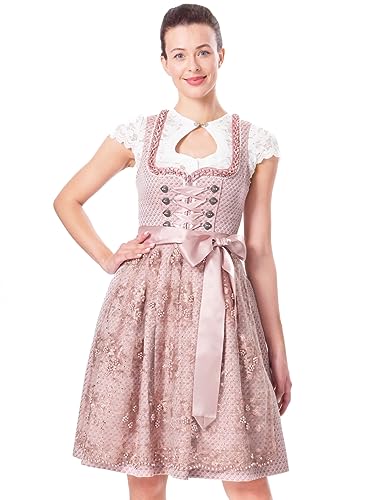 Dirndlwelle Dirndl Damen Dirndl Rosa Dirndl für Damen Trachtenkleid 60CM Dirndl Damen Midi inkl.Schürze Dirndl Damen Lang Gr.34 von Dirndlwelle