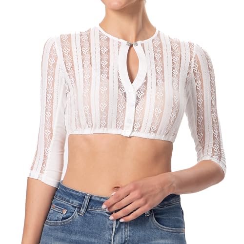 Dirndlwelle Dirndlbluse Langarm,Dirndlbluse Damen 3/4 Arm Spitze Weiß Dirndl Blusen Dirndlblusen für Damen Dirndl Blusen Weiß Langarm Spitze Größe 38 von Dirndlwelle