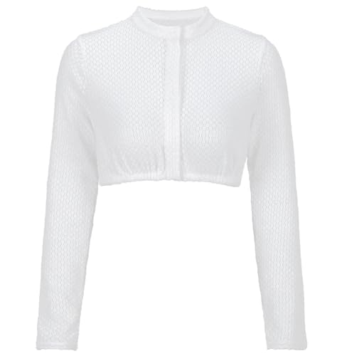 Dirndlwelle Trachtenbluse Dirndlbluse Langarm Dirndlbluse Damen Spitze Hochgeschlossen Dirndl-Bluse 3/4 ärmel Trachtenbluse Damen Weiß 3/4 arm Dirndl Blusen Bayrische Tracht Schlichte Klassisch Gr.38 von Dirndlwelle