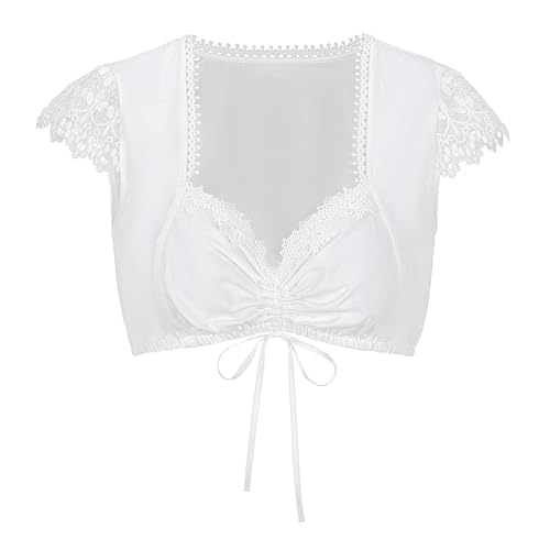 Dirndlwelle Dirndl Bluse Damen Dirndlbluse Flügelärmel Trachtenbluse Damen Weiß Herzausschnitt Dirndl Blusen Weiß Dirndlblusen Trachtenbluse für Oktoberfest Bluse Größe 44 von Dirndlwelle