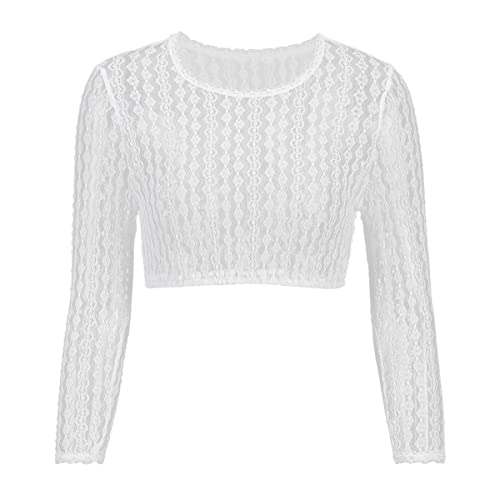 Dirndlwelle Dirndl Bluse Damen Langarm Dirndlbluse Langarm Trachtenbluse Dame Weiß Dirndlblusen Dirndlbluse Spitze Dreiviertelarm Lang Trachtenblusen für Oktoberfest Bluse Größe 36 von Dirndlwelle