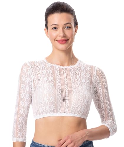 Dirndlwelle Dirndlblusen für Damen Elegante Dirndlbluse Langarm 3/4 Ärmel Dirndlbluse Weiß Bluse für Dirndl Langärmlig Dirndlbluse Spitze Dirndl Blusen Weiß für Oktoberfest Größe 38 von Dirndlwelle