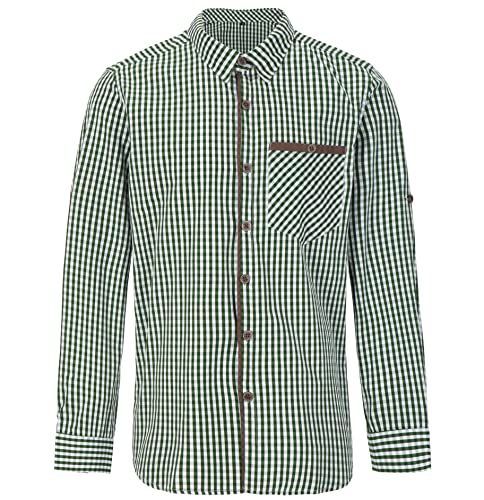 Dirndlwelle Grün Weiß Karohemd 100% Baumwolle Herren Trachtenhemd Slim Fit Langarm Cargo Hemd Gr.XL von Dirndlwelle