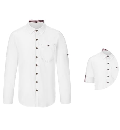 Dirndlwelle Trachtenhemd Herren Weiß Freizeithemd Herren Langarm Trachtenmode Stehkragen Trachten 100% Baumwolle Festlichkeiten Trachtenhemden für Herren für Oktoberfest Hemd,Gr.XL von Dirndlwelle
