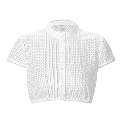 Dirndlwelle Dirndl Bluse Damen Kurzarm Dirndlbluse Hochgeschlossen Spitze Schlichte Dirndlbluse Trachtenbluse Creme Elegante Bavarian Knopfverschluss für Oktoberfest Damen Bluse Größe 38 von Dirndlwelle