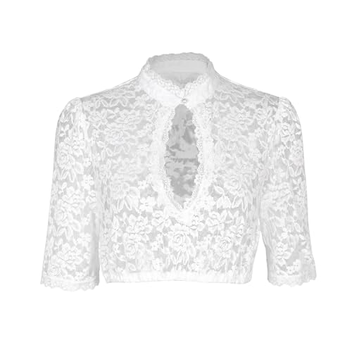 Dirndlwelle Dirndl Bluse Damen Hochgeschlossen Dirndlbluse Langarm Hochgeschlossen Dirndlbluse Spitze Kurzarm Dirndl Blusen Weiß Creme Spitzenbluse Oktoberfest Größe 40 von Dirndlwelle