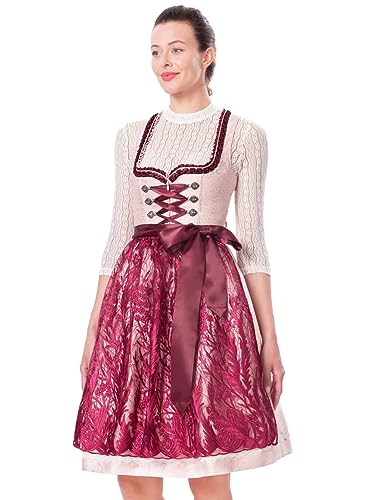 Dirndlwelle Dirndl Damen Rot, 60cm Square Kragen Dirndl Damen Midi inkl.Schürze Dirndl Für Damen Dirndl Damen Lang Gr.34 von Dirndlwelle