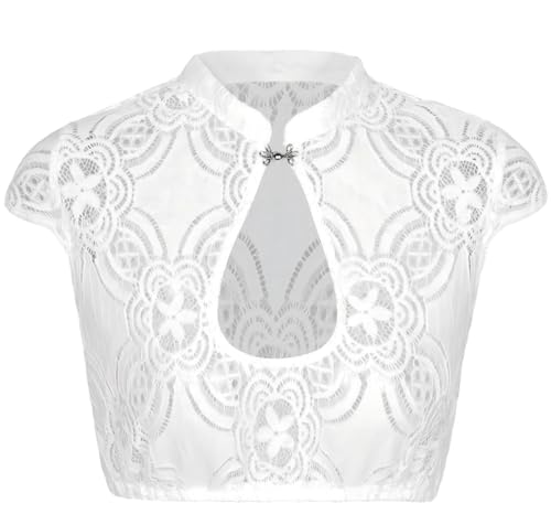 Dirndlwelle Dirndl Bluse Damen Hochgeschlossen Dirndlbluse Ärmellos Mandarinkragen Trachtenbluse Kurzarm Dirndlbluse Hochgeschlossen Spitze Dirndlblusen Beige für Oktoberfest Größe 40 von Dirndlwelle