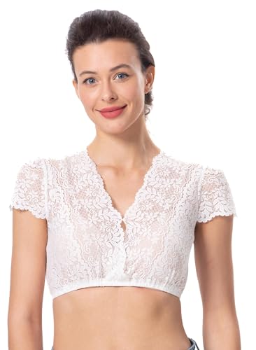 Dirndlwelle Damen Dirndl Bluse Damen V Ausschnitt Dirndlbluse Spitze Sommer Sexy Elegante Dirndlbluse Kurzarm Weiß Dirndlblusen Oktoberfest Größe 42 von Dirndlwelle