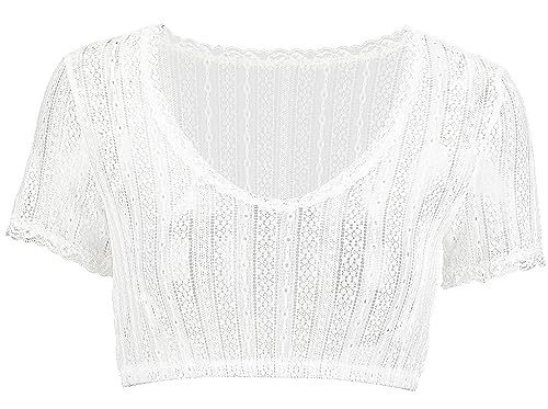 Dirndlwelle Dirndl Bluse Damen Kurzarm Dirndlbluse Spitze Weiß Trachtenbluse Damen Dirndlbluse V Ausschnitt Dirndl Bluse Beige Trachtenbluse für Oktoberfest Größe 44 von Dirndlwelle