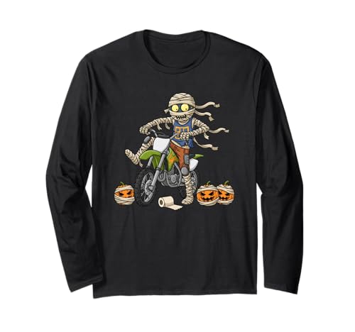 Lustiges Motocross-Mumien-Kürbis-Halloween Kinder Herren Damen Langarmshirt von Dirt Bike Lover Cute Halloween Outfit for Boy Girl