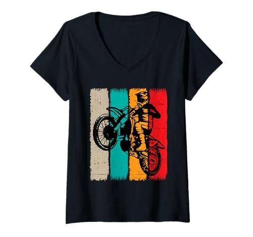 Damen Motocross Bike Vintage Dirtbike Geschenk Racing Retro Dirt Bike T-Shirt mit V-Ausschnitt von Dirt Bike Motocross Gifts & Apparel