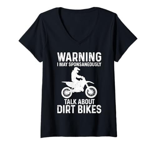 Damen Warning I May Talk About Dirt Bikes Rider Motocross Herren Jungen T-Shirt mit V-Ausschnitt von Dirt Bikes Riding Apparel Men Boys Kids