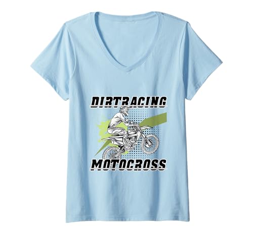 Damen Dirt Racing Motocross Motocross Bike Motorrad Enduro Biker T-Shirt mit V-Ausschnitt von Dirt racing motocross