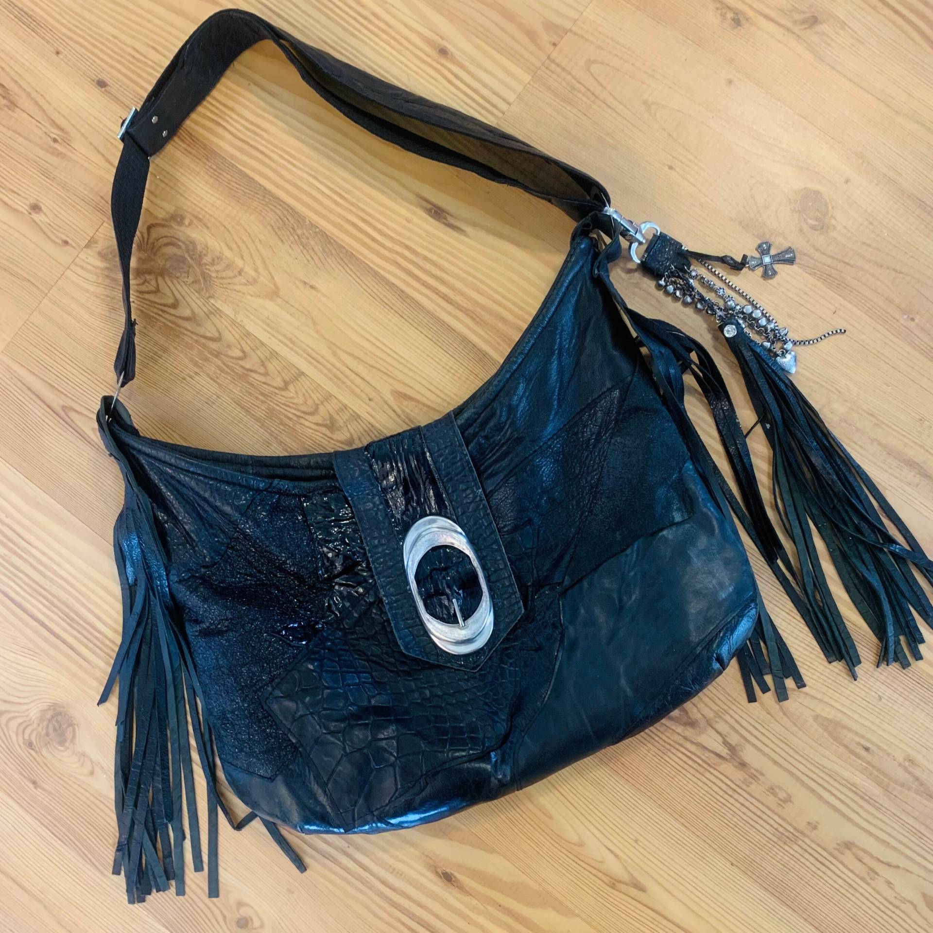 Leder Patchwork Fransen Umhängetasche Handgemachte Boho Cowgirl Geldbörse von DirtPoorCouture