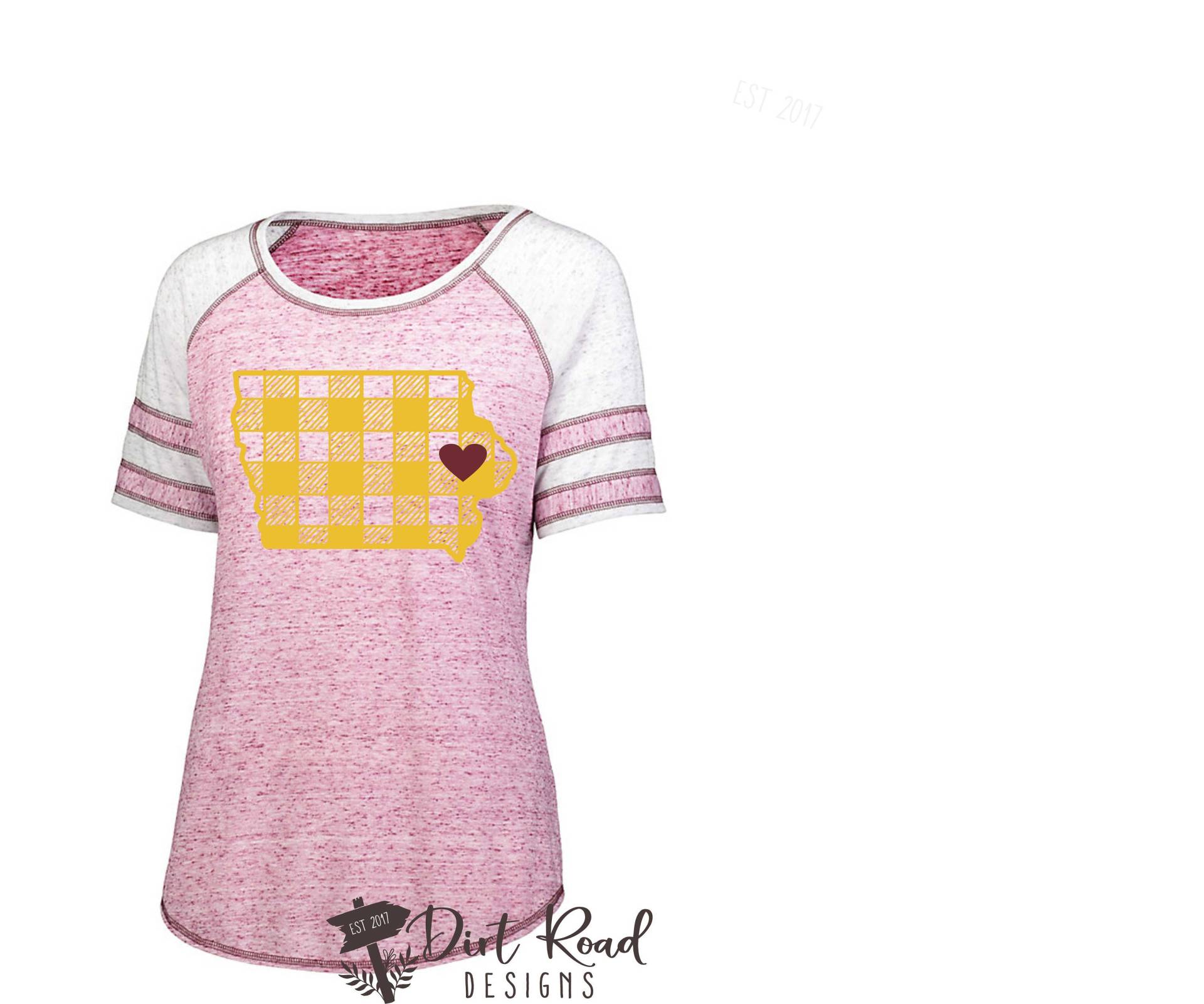 Karierte Bundesstaat Iowa Kastanienbraun, Weiß & Gold Vintage T-Shirt Karierte Bundesstaat Iowa Kastanienbraun, Weiß & Gold Vintage T-Shirt von DirtRoadDesignsIA